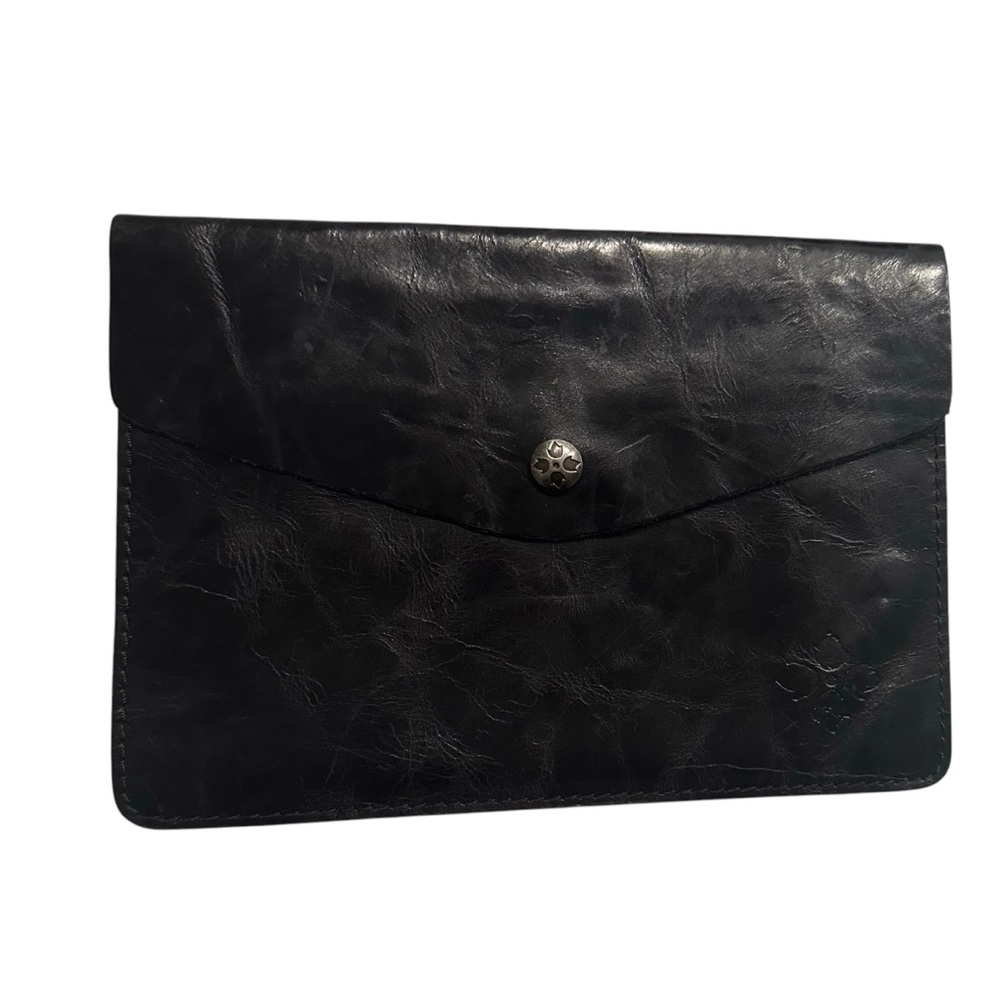 Patricia Nash Italian Leather Black Clutch Ipad Envelope Pouch Wallet Purse